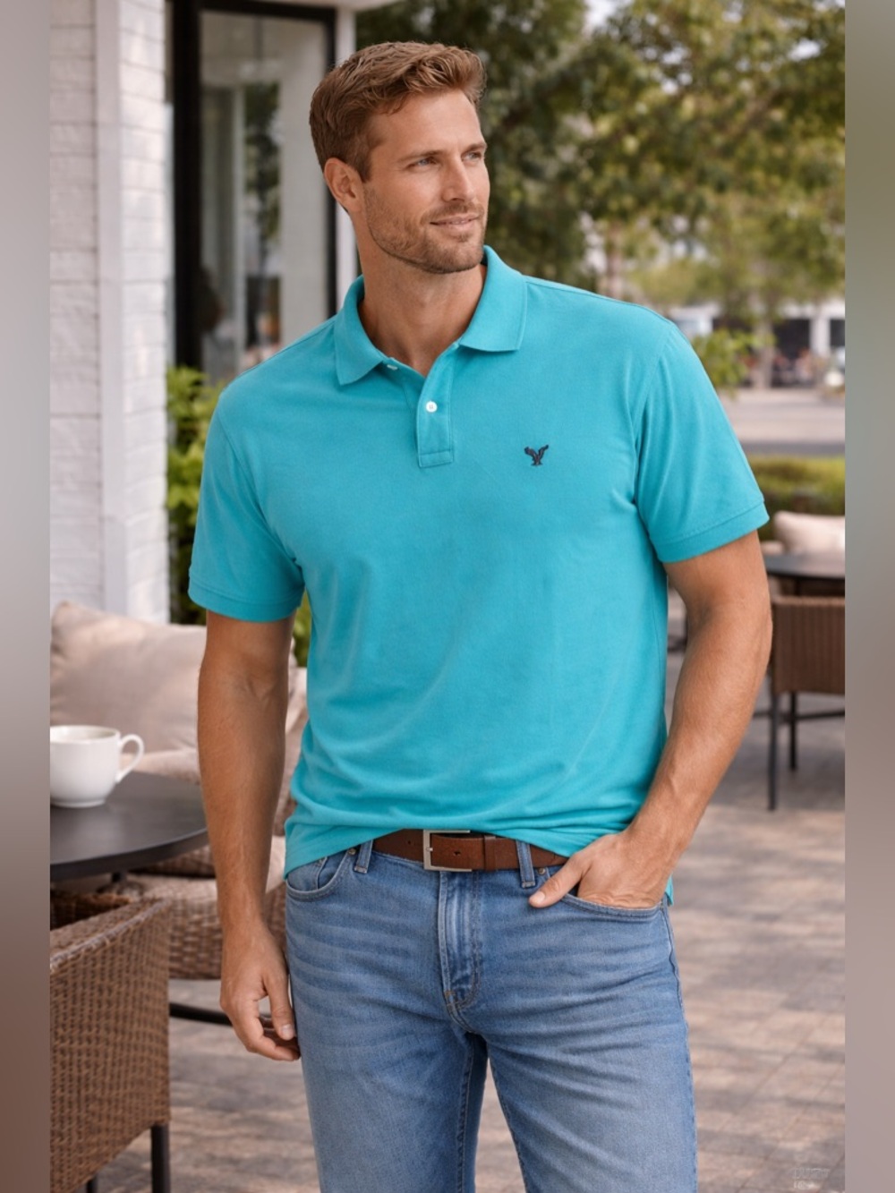 American Eagle Blue Polo Shirt XL Classic Fit Cotton Casual Preppy Basic Men
